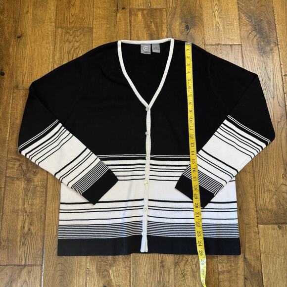 Chandler Hill Sweater Set Cardigan & Turtleneck Tank Black White Stripe Sz XL - Picture 4 of 10